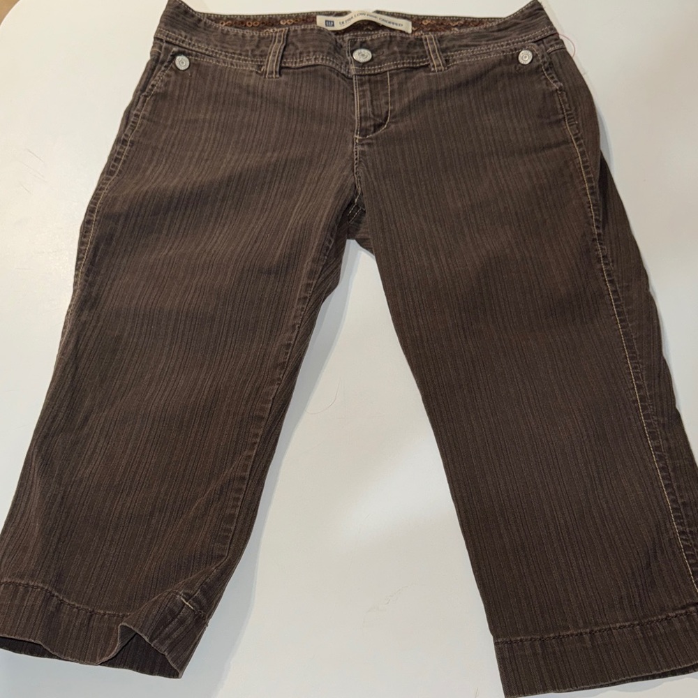 Y2K Brown Gap Ultra Low‎ Rise Cropped Pinstriped Capri Pants